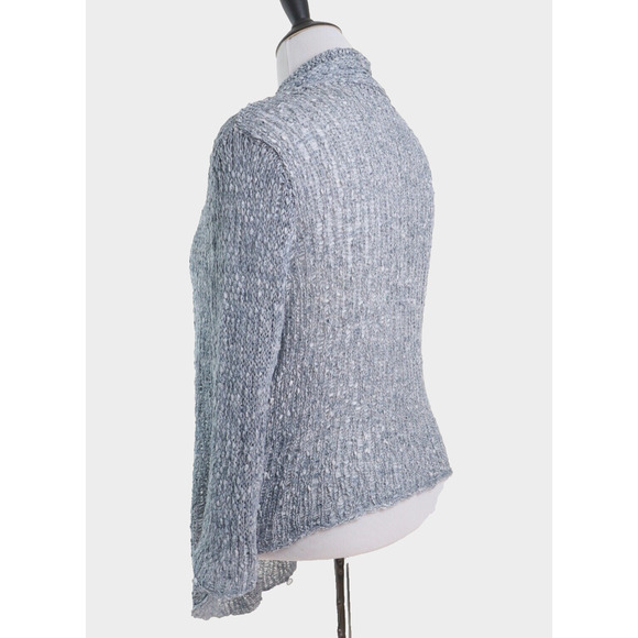 Eileen Fisher Size L Cotton Knobby Knit Draped Cardigan Gray - Picture 3 of 10